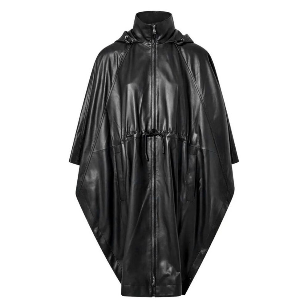 Leather Cape With Drawstring Waist Women